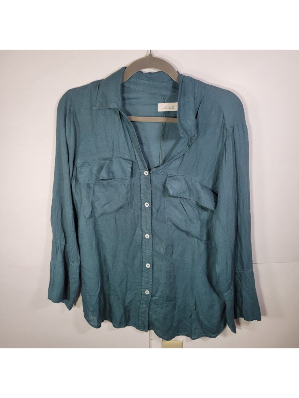 Bella Dahl Women Teal Rayon Button-Up Long Sleeved Collared Shirt Size S